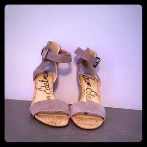 Suede tan light as a feather strap wedge